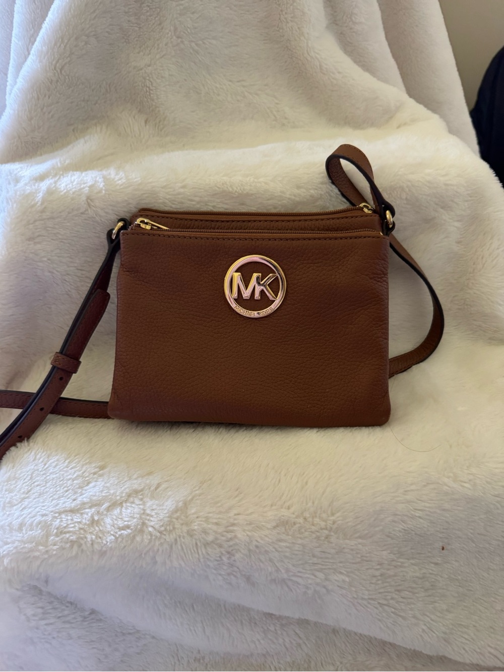 Michael Kors Cognac Leather Crossbody with Gold Logo
